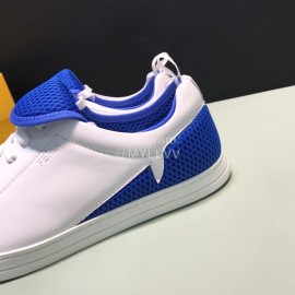 Fendi Leather Mesh Lace Up Casual Sneakers For Men Blue