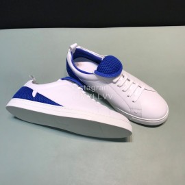 Fendi Leather Mesh Lace Up Casual Sneakers For Men Blue