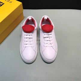 Fendi Leather Mesh Lace Up Casual Sneakers For Men Red