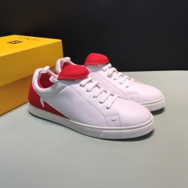 Fendi Leather Mesh Lace Up Casual Sneakers For Men Red