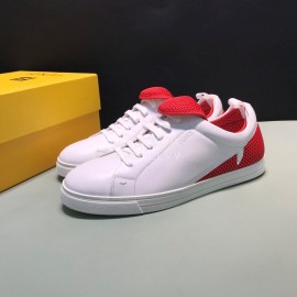 Fendi Leather Mesh Lace Up Casual Sneakers For Men Red