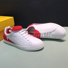 Fendi Leather Mesh Lace Up Casual Sneakers For Men Red