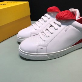 Fendi Leather Mesh Lace Up Casual Sneakers For Men Red
