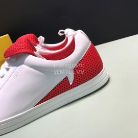Fendi Leather Mesh Lace Up Casual Sneakers For Men Red