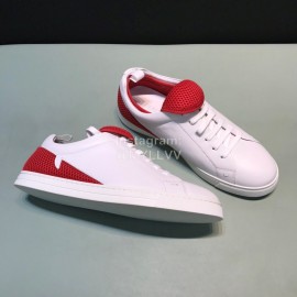 Fendi Leather Mesh Lace Up Casual Sneakers For Men Red