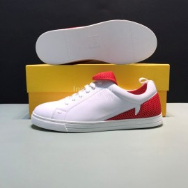 Fendi Leather Mesh Lace Up Casual Sneakers For Men Red