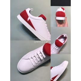 Fendi Leather Mesh Lace Up Casual Sneakers For Men Red