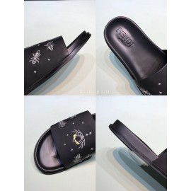 Fendi Embroidered Silk Cowhide Casual Slippers For Men Black