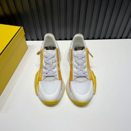 Fendi Leather Nylon Thick Soled Sneakers For Men Yellow