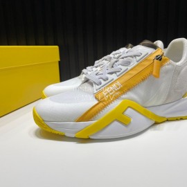 Fendi Leather Nylon Thick Soled Sneakers For Men Yellow