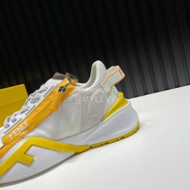 Fendi Leather Nylon Thick Soled Sneakers For Men Yellow