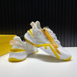 Fendi Leather Nylon Thick Soled Sneakers For Men Yellow