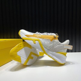 Fendi Leather Nylon Thick Soled Sneakers For Men Yellow