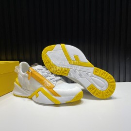 Fendi Leather Nylon Thick Soled Sneakers For Men Yellow