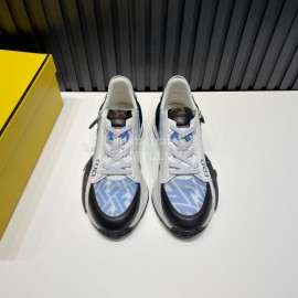 Fendi Leather Nylon Thick Soled Sneakers For Men Blue