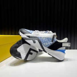 Fendi Leather Nylon Thick Soled Sneakers For Men Blue