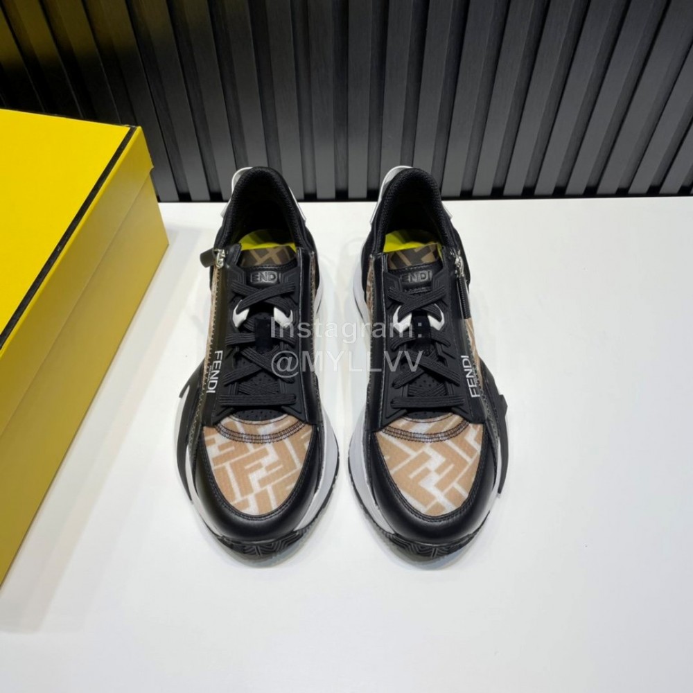 Fendi Leather Nylon Thick Soled Sneakers For Men Khaki