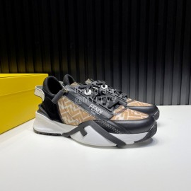 Fendi Leather Nylon Thick Soled Sneakers For Men Khaki