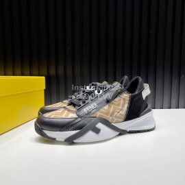 Fendi Leather Nylon Thick Soled Sneakers For Men Khaki