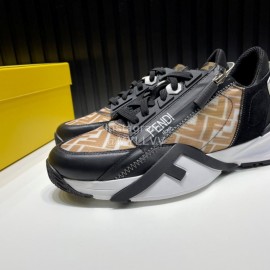 Fendi Leather Nylon Thick Soled Sneakers For Men Khaki