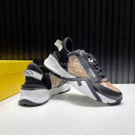 Fendi Leather Nylon Thick Soled Sneakers For Men Khaki