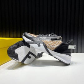 Fendi Leather Nylon Thick Soled Sneakers For Men Khaki