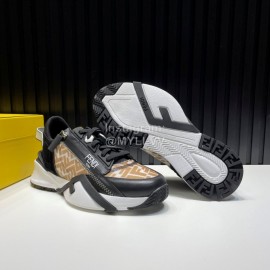 Fendi Leather Nylon Thick Soled Sneakers For Men Khaki