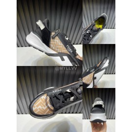 Fendi Leather Nylon Thick Soled Sneakers For Men Khaki