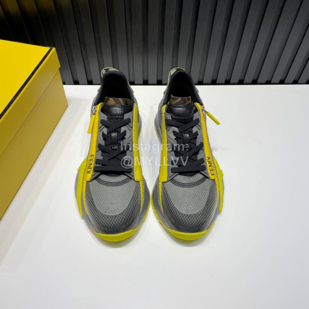 Fendi Leather Nylon Thick Soled Sneakers Yellow For Men 