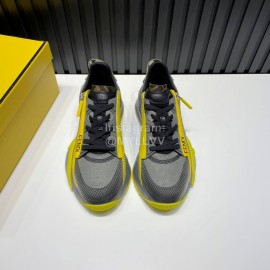 Fendi Leather Nylon Thick Soled Sneakers Yellow For Men 