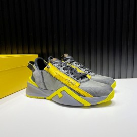 Fendi Leather Nylon Thick Soled Sneakers Yellow For Men 