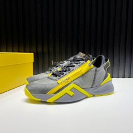 Fendi Leather Nylon Thick Soled Sneakers Yellow For Men 