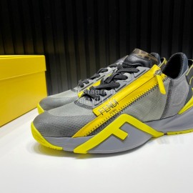 Fendi Leather Nylon Thick Soled Sneakers Yellow For Men 