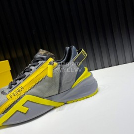 Fendi Leather Nylon Thick Soled Sneakers Yellow For Men 