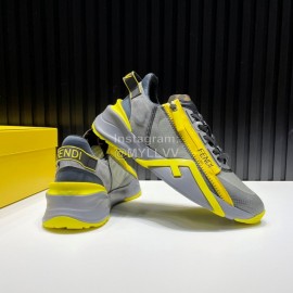 Fendi Leather Nylon Thick Soled Sneakers Yellow For Men 