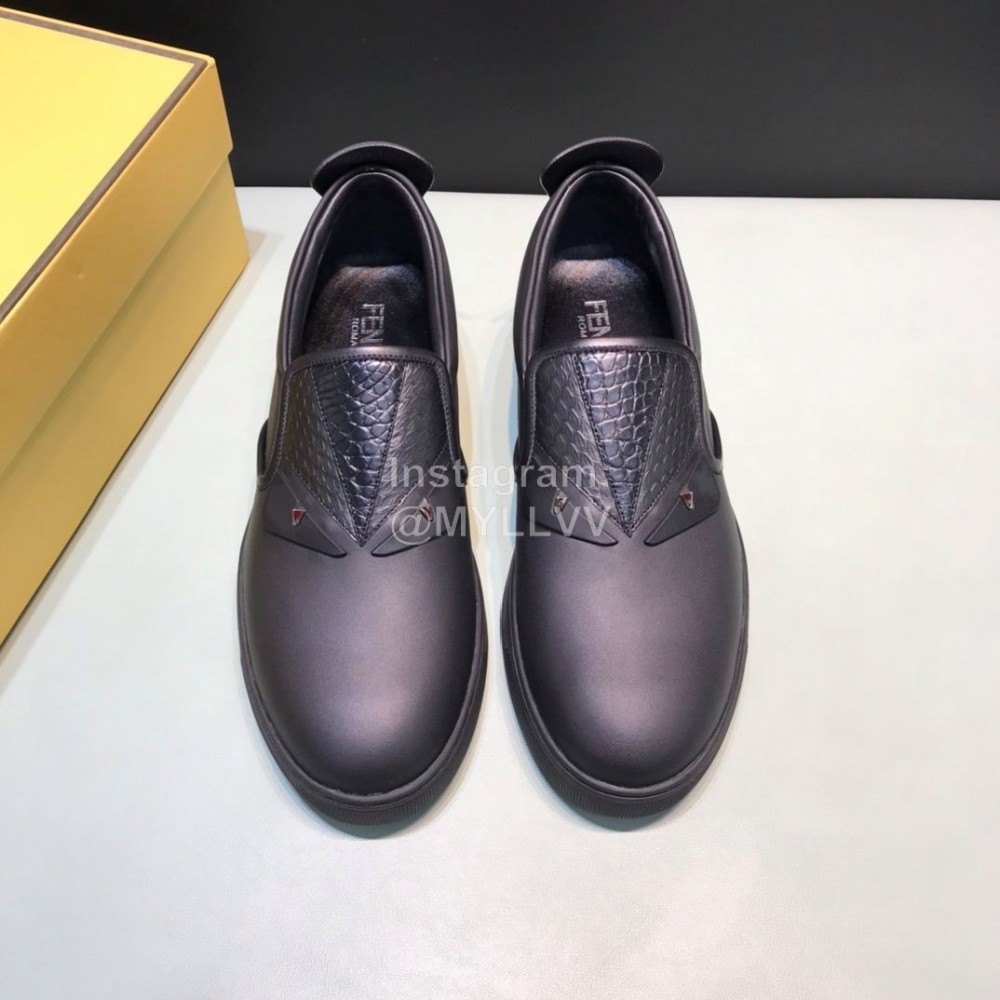 Fendi Matte Calfskin Casual Shoes With Bag Bugs Eyes For Men Black