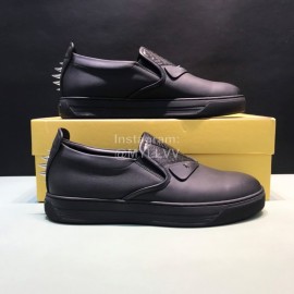 Fendi Matte Calfskin Casual Shoes With Bag Bugs Eyes For Men Black