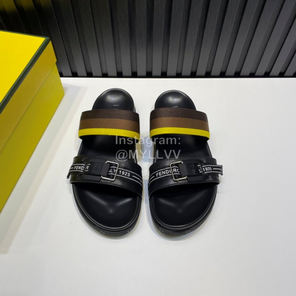 Fendi Leather Ribbon Sports Slippers For Men