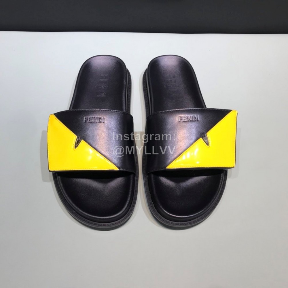Fendi Leather Slippers With Bag Bugs Eyes For Men