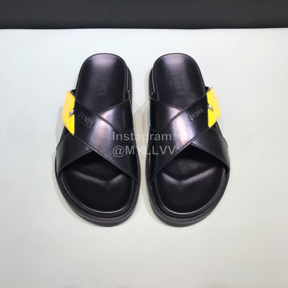 Fendi Leather Cross Slippers With Bag Bugs Eyes For Men