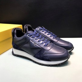 Fendi Matte Calfskin Casual Sneakers For Men Navy