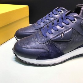 Fendi Matte Calfskin Casual Sneakers For Men Navy