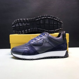 Fendi Matte Calfskin Casual Sneakers For Men Navy
