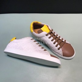 Fendi Canvas Leather Casual Lace Up Sneakers For Men White