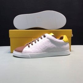 Fendi Canvas Leather Casual Lace Up Sneakers For Men White