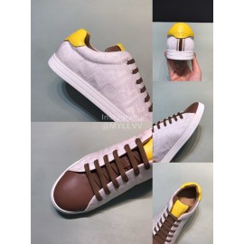 Fendi Canvas Leather Casual Lace Up Sneakers For Men White