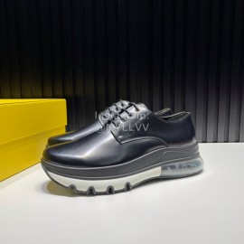 Fendi Black Leather Thick Soled Shoes For Men 