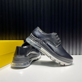 Fendi Black Leather Thick Soled Shoes For Men 