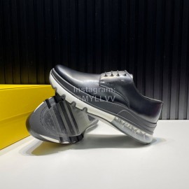 Fendi Black Leather Thick Soled Shoes For Men 