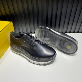 Fendi Black Leather Thick Soled Shoes For Men 